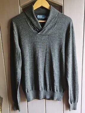 Polo by Ralph Lauren Men's Charcoal Merino Wool Shawl Collar Sweater